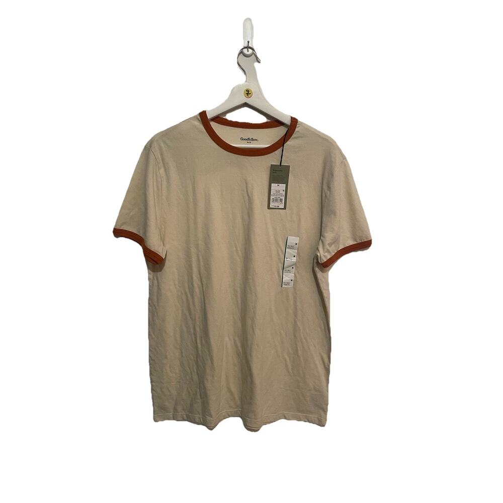 Goodfellow & Co White Short‎ Sleeve T Shirt With Orange Accents Medium